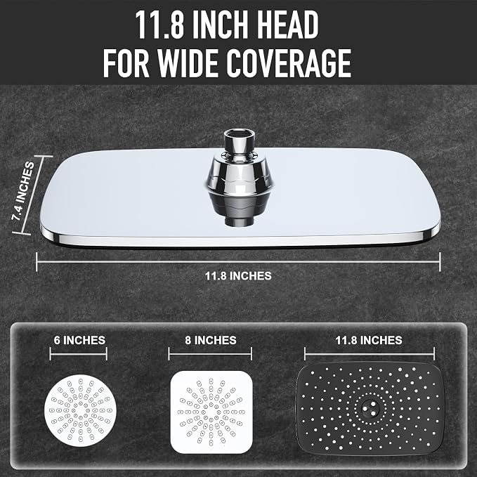 Veken 11.8“ Rain Shower Head with Handheld,Dual High Pressure Shower Heads | 5-mode Hand Held Spray with Hose,Wide Detachable Rainfall,Dual Showerhead Combo,Bathroom Accessories,Easy setup,Chrome Silver