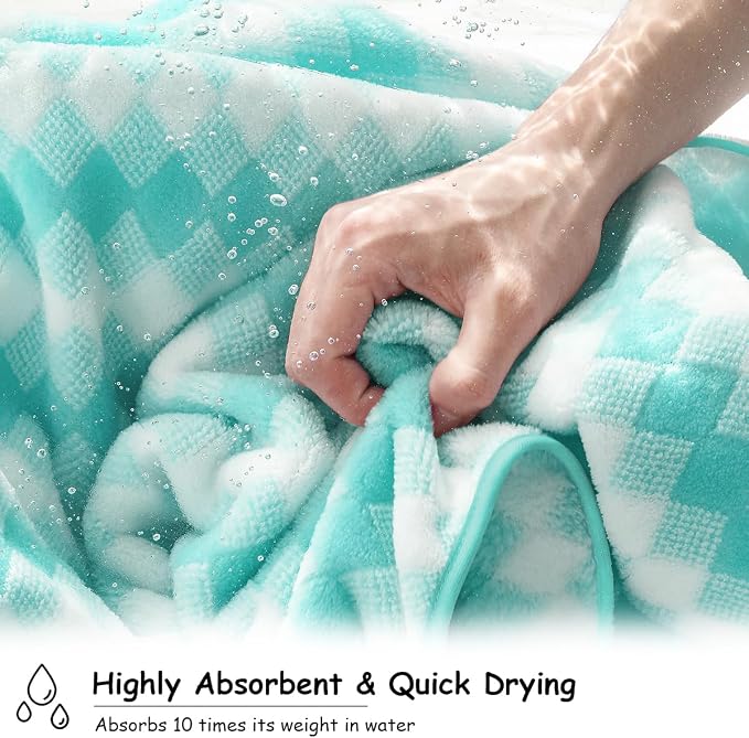 12 Pcs Aqua White Diamond Towel Set-4 Bath Towels,4 Hand Towels,4 Washcloths Soft Polyester Towels with Loop Absorbent Shower Towel Quick Dry Beach Chair Towel Family Towels for Bathroom Spa Gym Pool