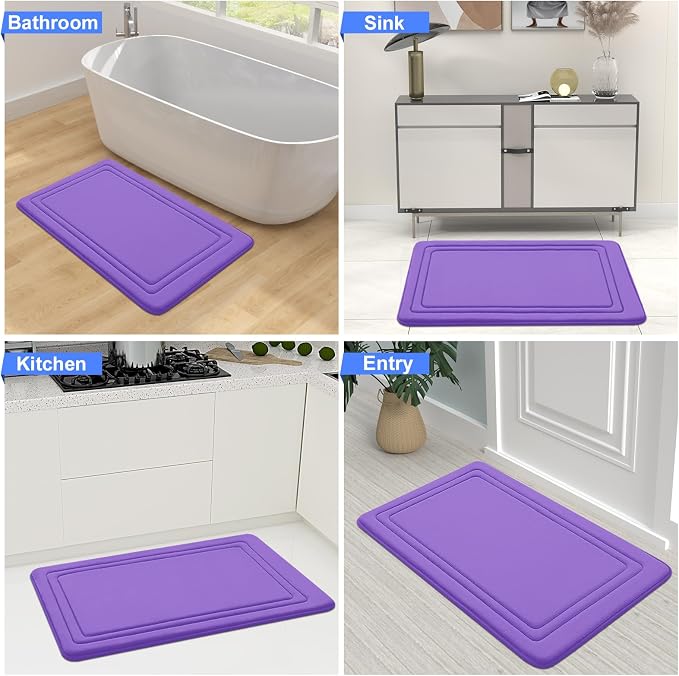 Grandaily Memory Foam Bath Mat Rug 30x20, Ultra Soft, Non-Slip and Absorbent Bathroom Rugs, Machine Wash Dry, Comfortable Bath Carpet for Bathroom Floor, Tub and Shower, Purple