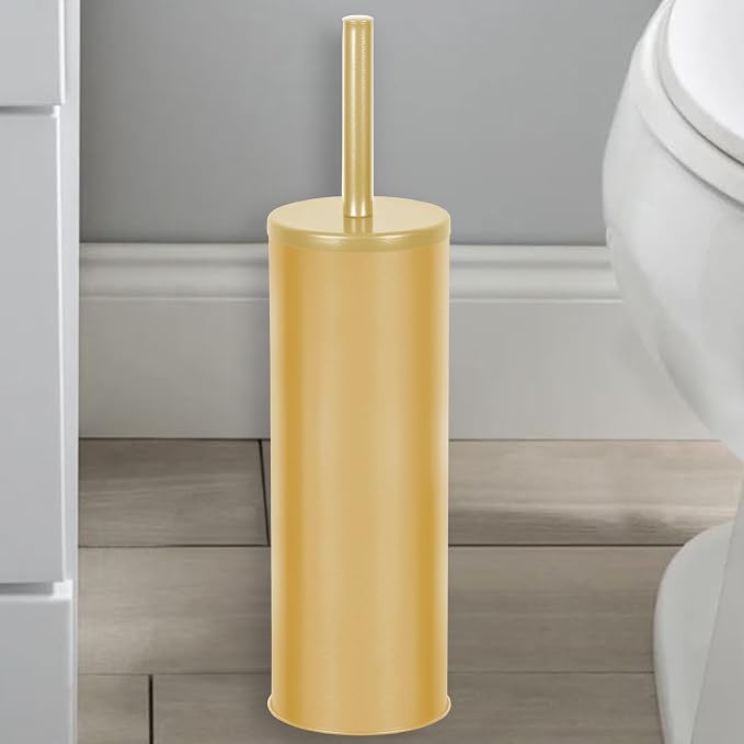Deep & Sturdy Toilet Bowl Brush with Holder - Durable Scrubbing - Toilet Cleaners - Household Essentials - Bathroom Cleaner - Cleaning Supplies - Household Supplies, Painted Satin Gold
