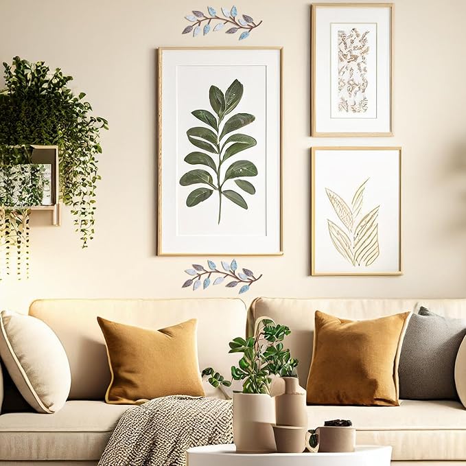 Zhengmy 2 Pcs Metal Leaf Wall Art Vine Branch Decor,Blue Brown Colors