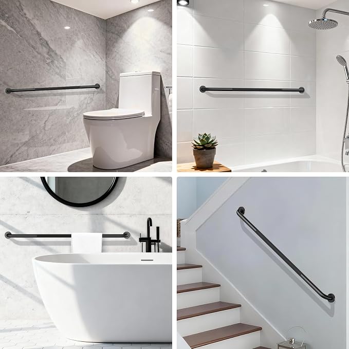 ZUEXT 2 Pack 48 Inch Extra Long Matte Black Anti Slip Safety Grab Bar | Stainless Steel Bathroom Safety Assist Handle, Heavy Duty Wall Mounted, Balance Support Rail for Seniors Handicap, 1.25" Dia