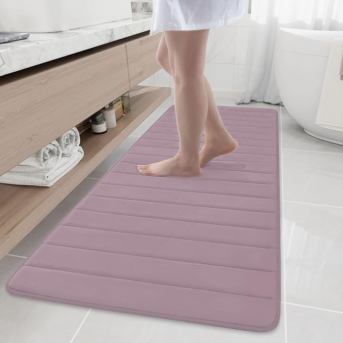 Buganda Memory Foam Bath Mat 70 x 24, Ultra Soft Absorbent Bathroom Rugs | Mauve, Machine Washable Quick Dry Bath Mats for Bathroom Floor, Shower and Tub, Home Decor Accessories