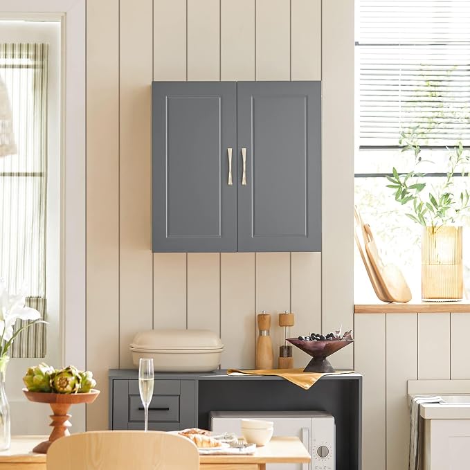 SoBuy Wall Cabinet Laundry Room, Medicine Cabinet for Bathroom Kitchen Garage,Floating Cabinet Hanging Storage with Adjustable Shelf, Grey FRG231-DG | Floating Wall Storage Cabinet With Adjustable Shelf, All-Match Bathroom Cabinet For Various Home Stor...