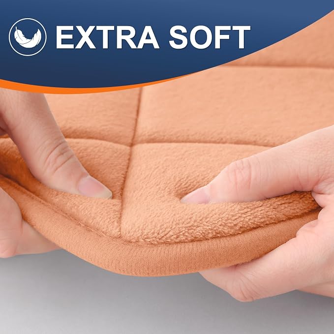 OLANLY Memory Foam Bath Mat 24x16, Ultra Soft and Absorbent Bathroom Rugs | Peach, Quick Dry, Machine Washable Shower Bath Rugs, Comfortable Bath Carpet for Bathroom Floor, Tub and Shower