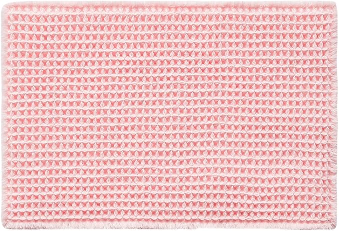 Triohero Waffle Bath Mat, Boho Bathroom Rugs Non Slip Washable, Ultra Soft Super Absorbent Quick Dry Farmhouse Bathroom Decor, 20" x 30", Light Peachy Pink