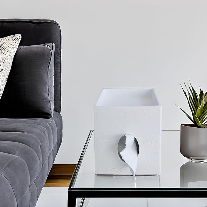 Hymmah Square Tissue Box Holder Cover with Tray,Unique Design Cube Tissue Dispenser Decor for Vanity Counter Tops Also Great for Bedroom and Living Room