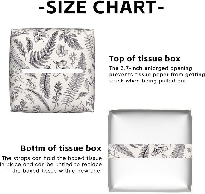 Vintage Floral Leaves Tissue Box Cover Square,Tissue Box Holder with Belt Bottom,Stylish Leather Napkin Holder for Vanity Countertop,Nightstands,Office Desk,5.2"×5.2"×5.2"