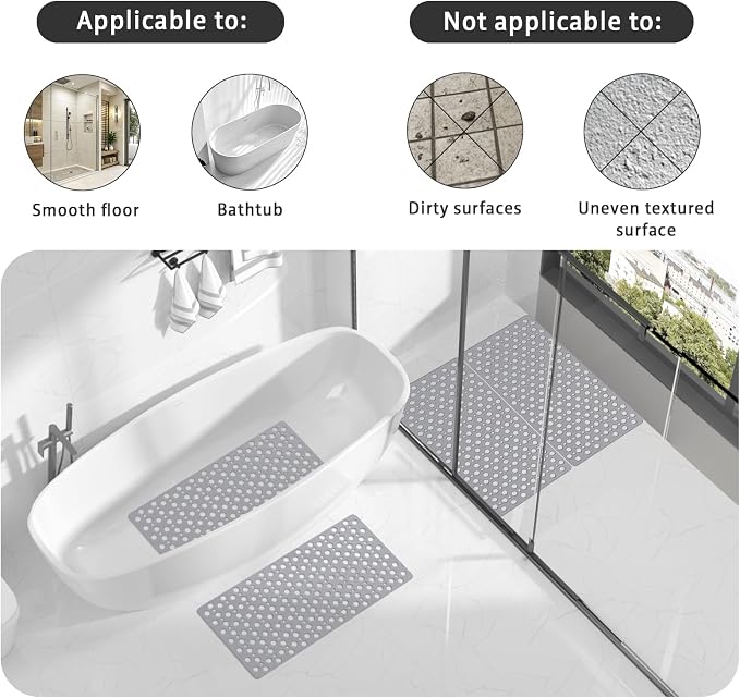 Bath Mat for Tub Non Slip Shower Mat -28" x 15" Soft TPE Bathtub Mat Non Slip Shower Mats for Inside Shower, Anti Slip Shower Floor Mat with Suction Cups, Quick-Drying Bath Tub Mat, Grey