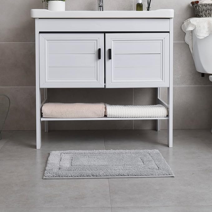 GRANNY SAYS Gray Bathroom Rugs Set 2 Piece, Non Slip Microfiber Bath Mats | Soft microfiber with TPR backing, fast water absorption, machine washable 2 piece bath rug set for Tub, Shower, Toilet