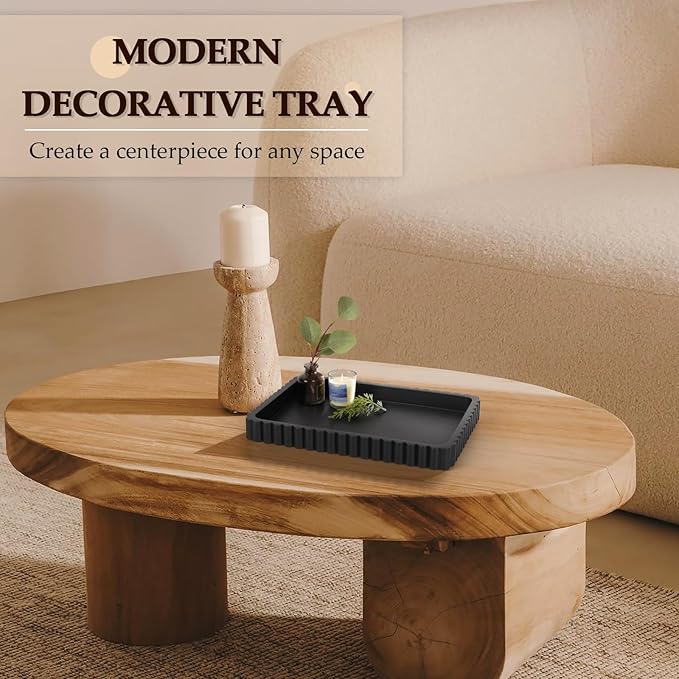 Rectangular Tray for Coffee Table Decor, 14" Coffee Table Tray, Black | Decorative Tray, Solid Concrete, Aesthetic Home Decor, Table Decor Trays for Living Room, Entryway, Nightstand, Dresser