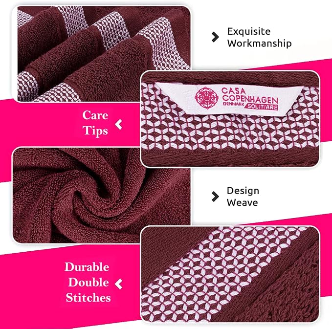 CASA COPENHAGEN Solitaire 6 Pieces Towel Set- Burgundy Red, 600 GSM 2 Bath Towel 2 Hand