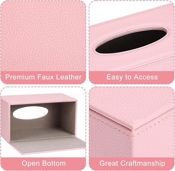 Sumnacon Large Tissue Box Cover Rectangle,Magnetic Bottom Tissue Box Holder | Decorative Lychee Pattern PU Tissue Box Cover Rectangular for Bathroom Toilet Bedroom Living Room Table Home Office Car,Pink