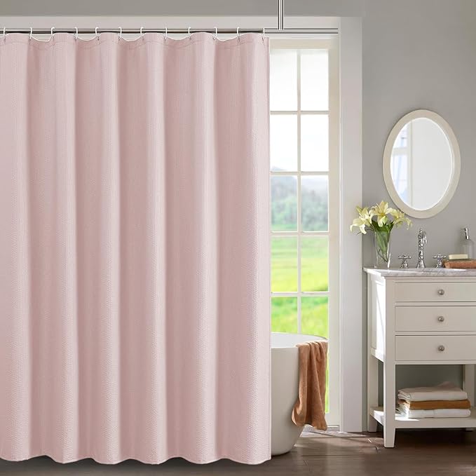 Pink Shower Curtain for Bathroom 84 Inches Eatra Long, Elegant 3D Embossed Textured Cloth Waffle Shower Curtain, Modern Luxury Hotel Style, Water Repellent, Machine Washable, 72X84, Pink
