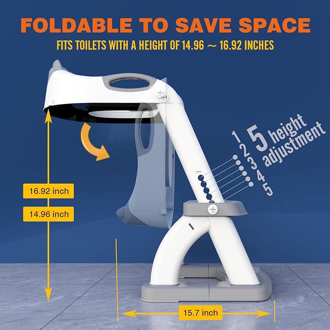 Potty Training Toilet for Toddlers, 2-in-1 Potty Training seat, Anti-Slip | SKYROKU, Fits Round & Elongated Toilets, 6 Heights, Splash Guard, Foldable, Holds 200+ lbs, Step Stool, Dishwasher Cushion