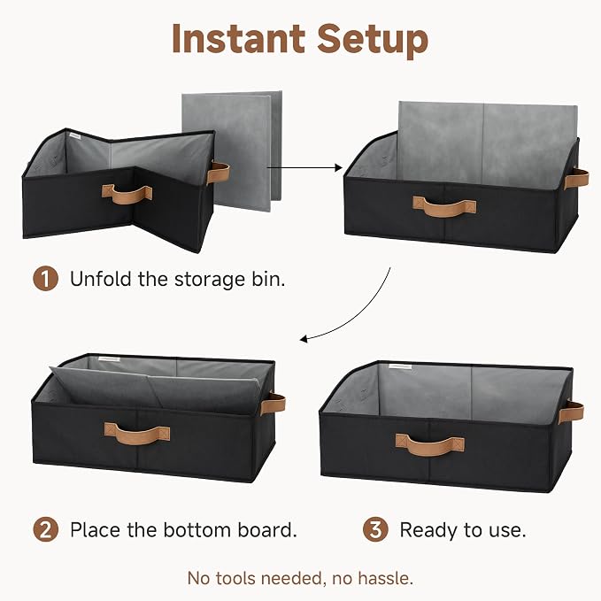StorageWorks Closet Storage Bins Trapezoid, Black, Large, 3-Pack | Closet Organizer Bins, Trapezoid Black Closet Organizer, Closet Shelves Organizer, Foldable Organizing Baskets