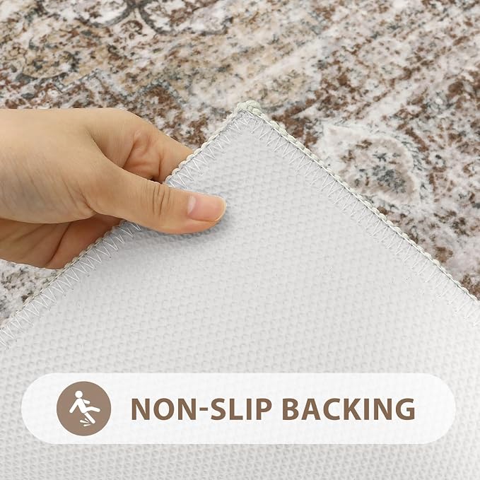 Uphome Boho Bathroom Rugs, Distressed Farmhouse Khaki Bath Mat, Comfy Velvet Small Bath Rugs Non Slip Washable, Vintage Oriental Toilet Rug for Sink Shower Vanity, 20x32 inch