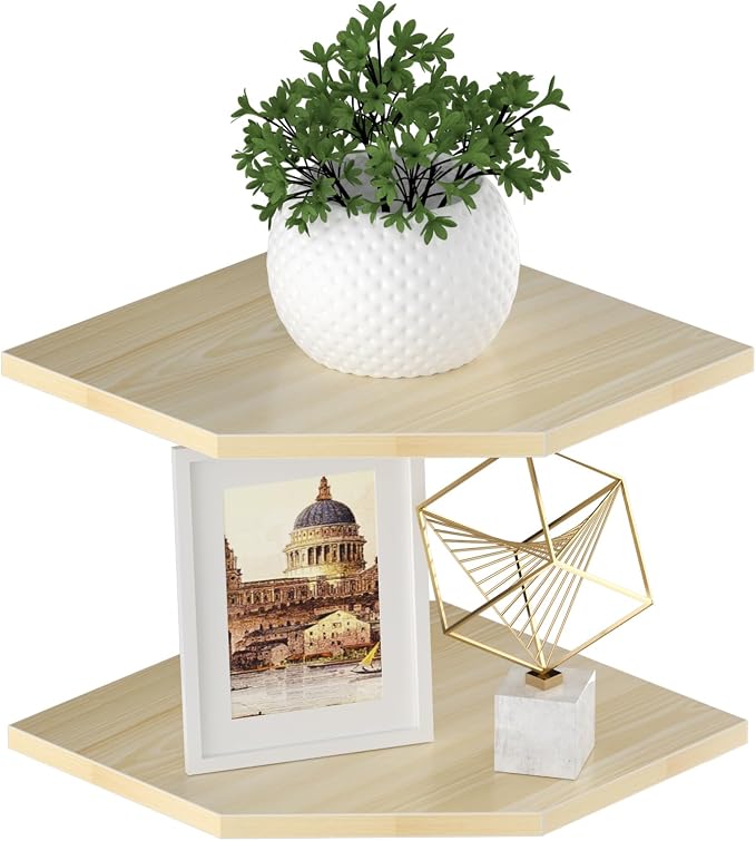 JJL Corner Shelves, 12 Inch Corner Shelf Wall Mounted with Wire Hole, 2 Tier 13.3 Inch Deep Wooden Corner Hanging Shelving for Wall Storage, for Speaker, Cable Box, Light White