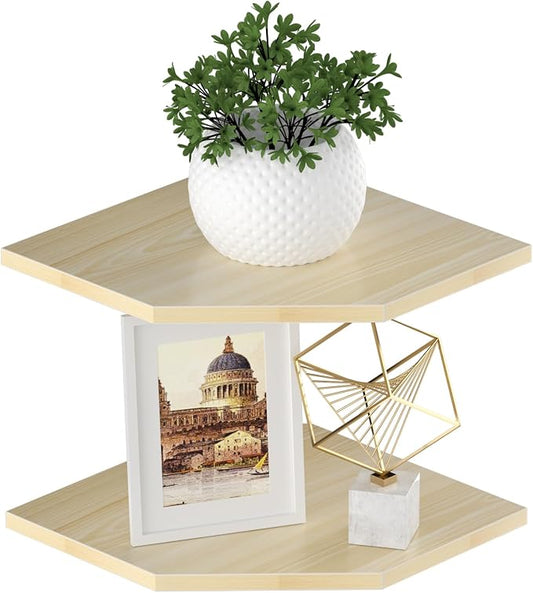 JJL Corner Shelves, 12 Inch Corner Shelf Wall Mounted with Wire Hole, 2 Tier 13.3 Inch Deep Wooden Corner Hanging Shelving for Wall Storage, for Speaker, Cable Box, Light White