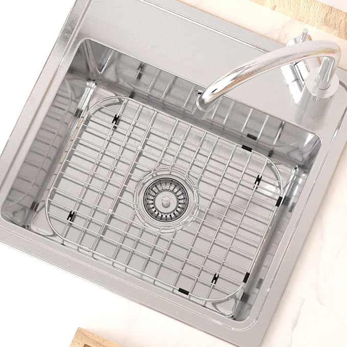 SANNO Kitchen Sink Grate Sink Protector for Kitchen Sink, Stainless Steel Grid Sink Protector Kitchen Sink Rack Bottom of Kitchen Sink,Center Drain,18" L X 13.4" W