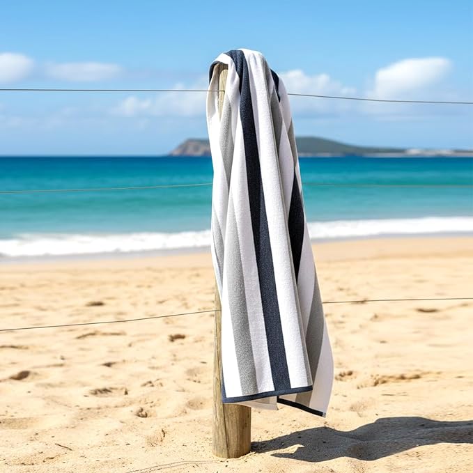 CASA COPENHAGEN Monaco Beach Towels Designed in Denmark Rough and Tough, Quick Dry, for Pool, Bath & Shower 30x60 inches 4 Pieces Cotton Beach Bath Towels Set - Charcoal Grey