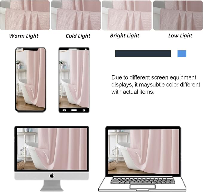 Pink Stall Shower Curtain for Bathroom, 3D Embossed Textured Fabric Small Shower Curtain for Narrow Stall Size, Machine Washable Water Resistance, Hotel Style, 36" W x 72" L, Pink