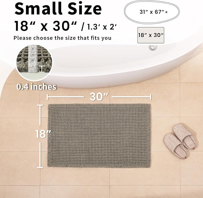 Waffle Bath Mat, Boho Bathroom Rugs Non Slip Washable, 18" x 30" | Super Absorbent Quick Dry Bath Mat, Small Boho Bathroom Mats, Soft Waffle Weave Farmhouse Bathroom Decor, Olive Green