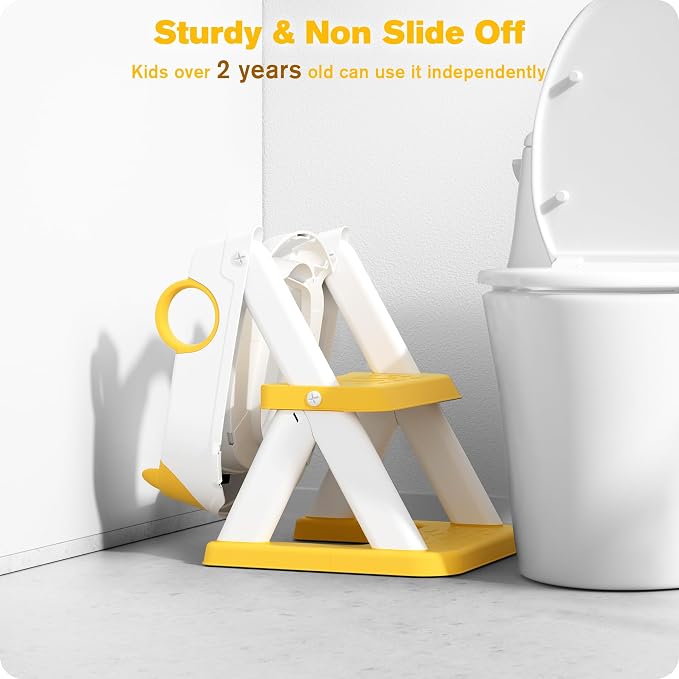 Potty Training Seat, Upgrade Toddler Toilet Seat for Kids Boys Girls, 2 in 1 Potty Training Toilet, Splash Guard Anti-Slip Pad Step Stool(Yellow)