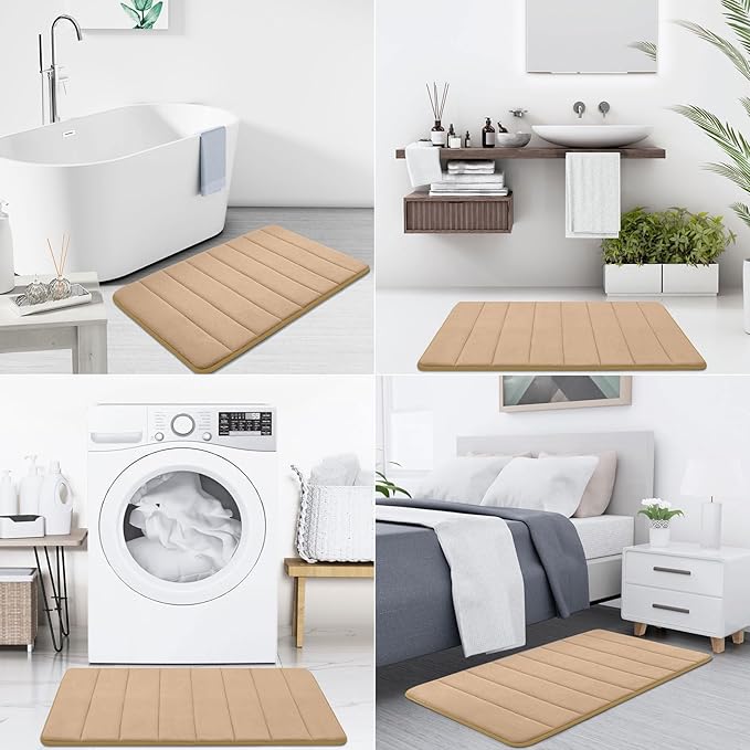 Buganda Memory Foam Bath Mat 47 x 32, Ultra Soft Absorbent Bathroom Rugs | Camel, Machine Washable Quick Dry Bath Mats for Bathroom Floor, Shower and Tub, Home Decor Accessories