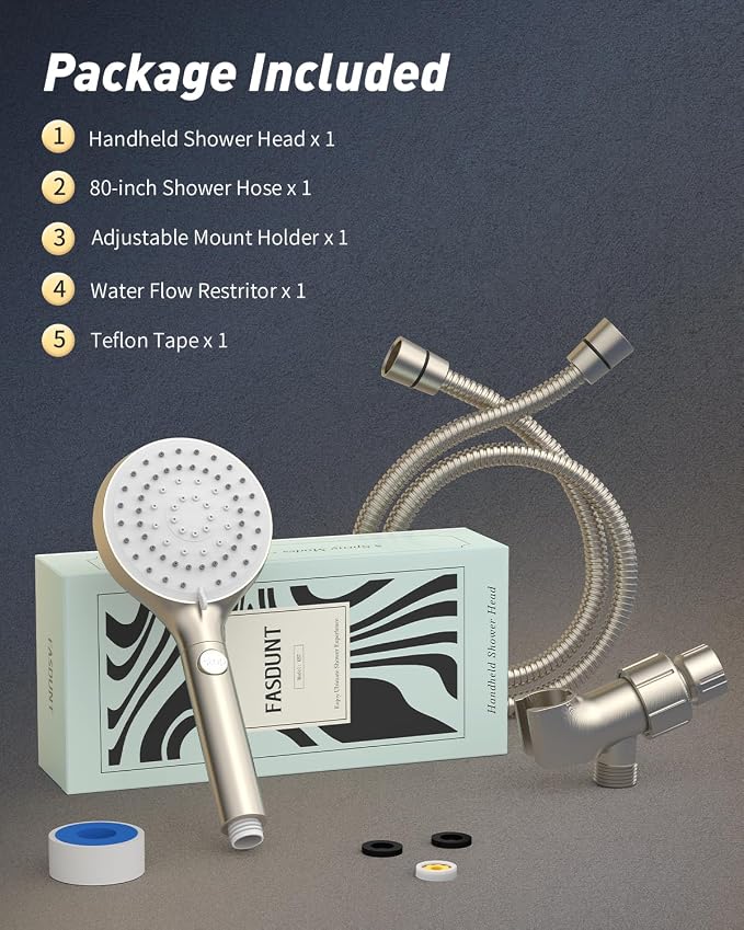 High Pressure Handheld Shower Head with Hose, Brushed Nickel | 80" Extra Long Stainless Steel Hose & Adjustable Bracket, Shower Heads with ON/OFF Switch for Pets Bath
