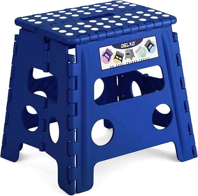 Delxo Folding Step Stool 13 Inch,300 Lbs Step Stool for Adults Blue | Foldable Step Stool 13",Non-Slip Foot Stools with Handle,Lightweight Collapsible stools for Kitchen,Bathroom,Bedroom,Garden