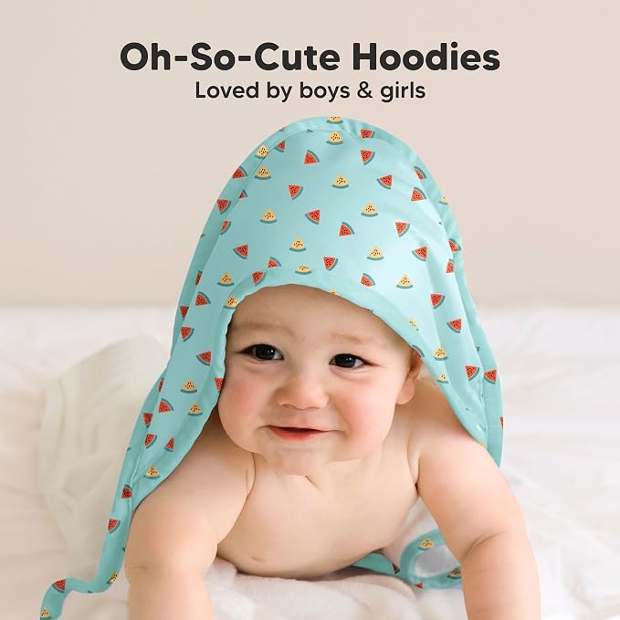 KeaBabies Hooded Baby Towel for Newborn, Baby Bath Towels(Melon Beat,35x35) | Viscose Derived from Bamboo, Large Baby Towels with Hood, Boys, Girls, Toddler, Soft Absorbent Baby Bath Essentials