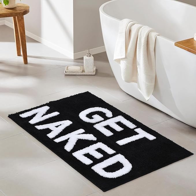 Zeeinx Get Naked Bath Mat Black Cute Bathroom Rugs 20”x32” | Non Slip Absorbent Microfiber Machine Washable Black Bathroom Rugs for Tub and Shower Funny Apartment Decor