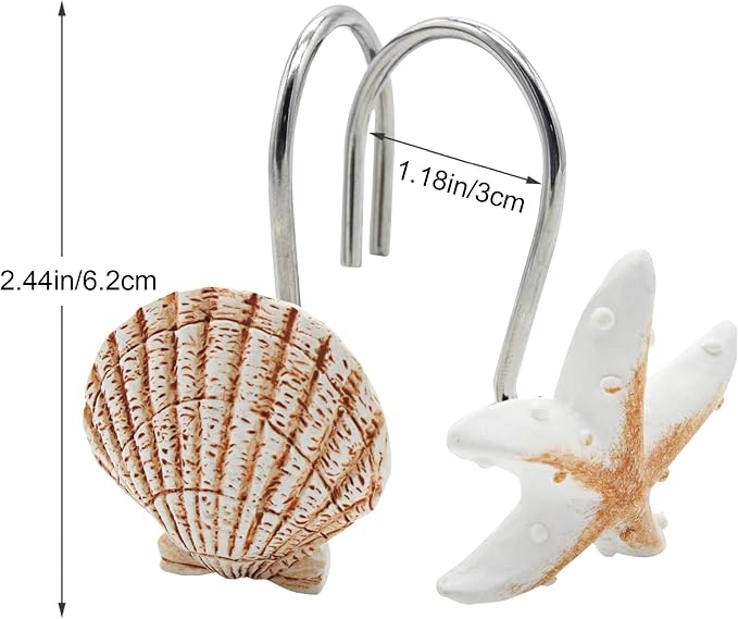 Seashell Shower Curtain Hooks 12pcs Beach Shower Curtain Rings Bath Shower Hooks Rust Proof Curtain Hangers Coastal Bathroom Accessories Decor