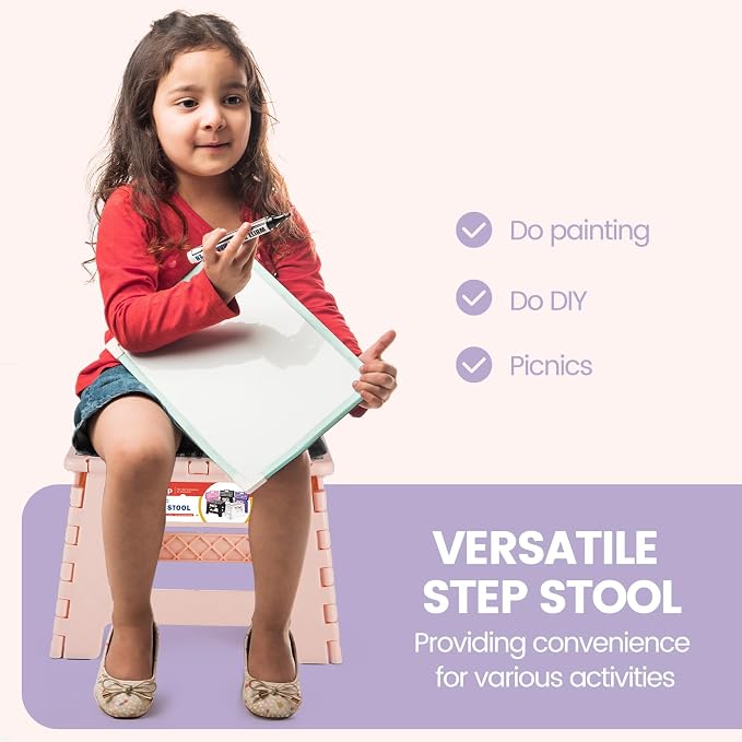 9 Inch Folding Step Stool 300 LB Capacity Non Slip Foot Stool with Handle Plastic Foldable Step Stools for Kids Stepping Stool for Bathroom Black Small Step Stool (1 PC Pink) | Heavy Duty Foldable Stools, Lightweight, Holds 300 lb, for Toddler Kitchen ...