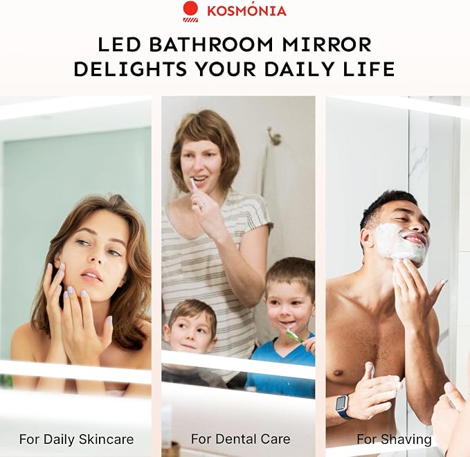 32x48 Inch LED Bathroom Mirror with Lights | Large Lighted Smart Vanity Mirror with Memory Function, Anti-Fog, Backlit + Front Lit, Dimmable 3-Color Temperature