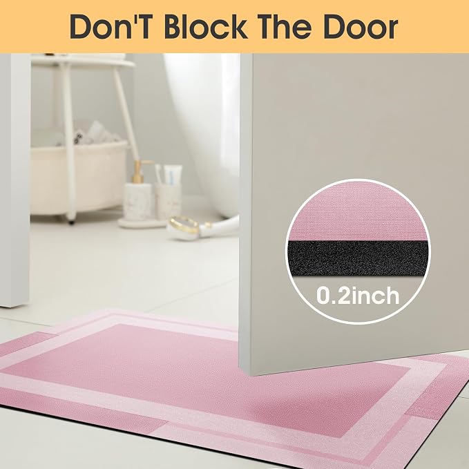 Non Slip Bath Mat, Thin Bathroom Rugs Fit Under Door, Quick Dry Bath Mats, Machine Washable Bath Rugs for Bathroom, Bathtub & Kitchen, Bathtub & Kitchen, Pink/Bordered/32 x20