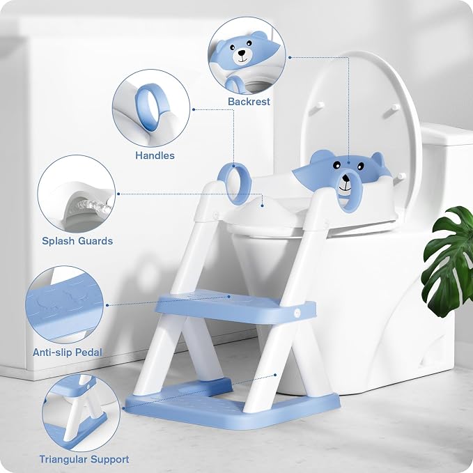 Potty Training Seat, Upgrade Toddler Toilet Seat for Kids Boys Girls, 2 in 1 Potty Training Toilet, Splash Guard Anti-Slip Pad Step Stool(Blue)