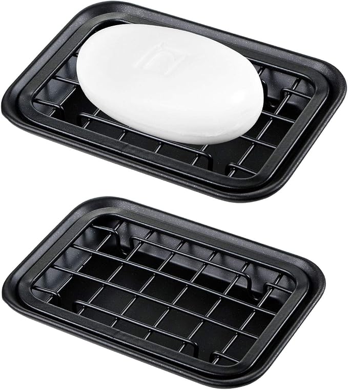 SheeChung Soap Dish for Bathroom Kitchen, Stainless Steel Soap Holder Tray | 2 Pack Black, Metal Soap Dish with Drainage, for Kitchen Sink Counter to Store Bar Soap Sponges Scrubbers, Rust Resistant