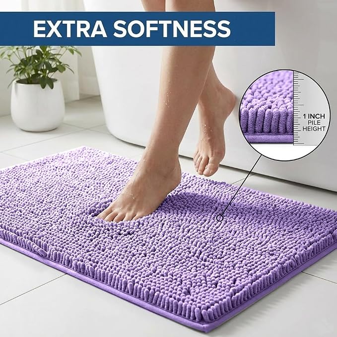 Bathroom Rugs Sets 2 Piece,Super Absorbent Chenille Bath Mats and U-Shaped Toilet Rug,Strong PVC Non Slip Backing,Microfiber Washable Dry Quickly Bath Mats for Bathroom(20"x32"+20"x20"U,Lavender)