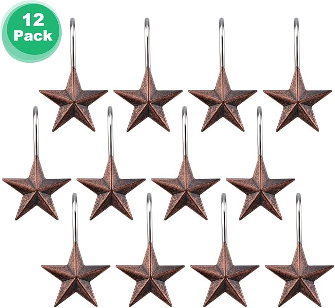 AGPtek Star Shower Curtain Hooks, 12PCS | Anti Rust, Decorative Resin, Bathroom, Baby room, Bedroom, Living room Decor