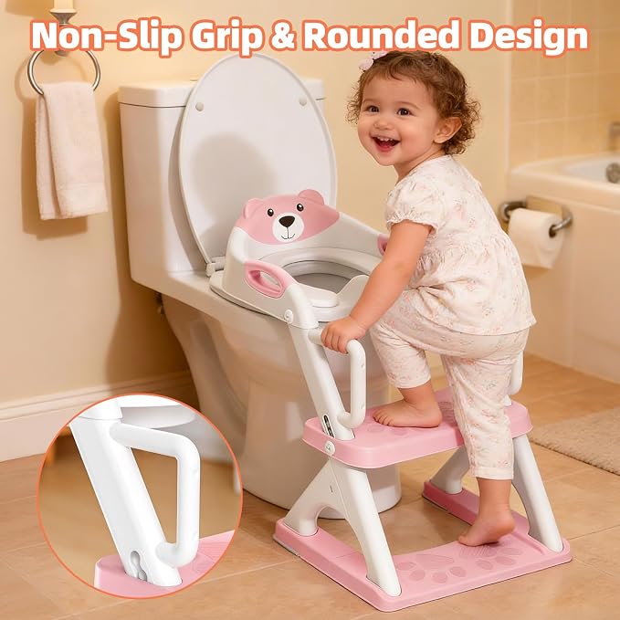 Potty Training Toilet for Toddlers, 2-in-1 Potty Training seat, Anti-Slip | SKYROKU, Fits Round & Elongated Toilets, 6 Heights, Splash Guard, Foldable, Holds 200+ lbs, Step Stool, Dishwasher Cushion