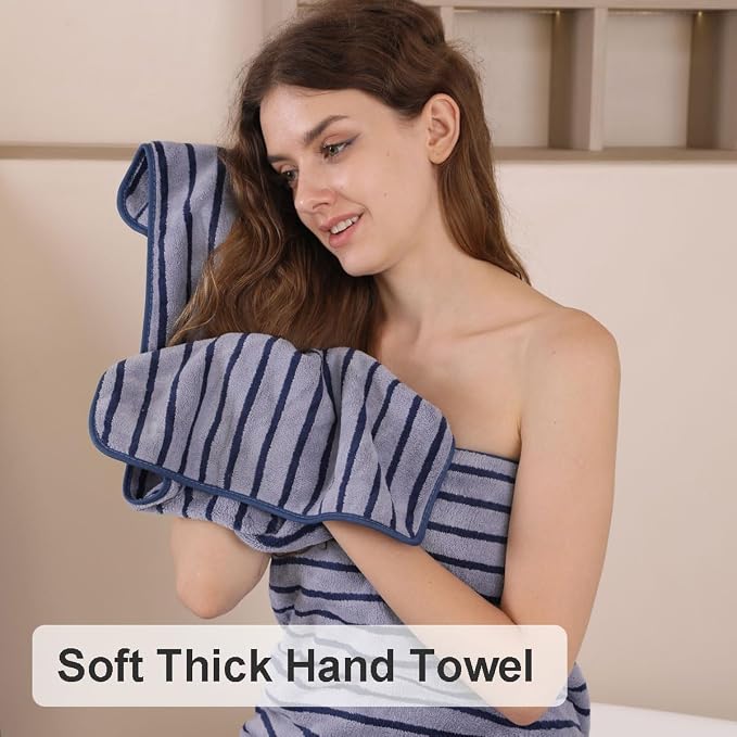 2 Piece Navy Cabana Stripe Hand Towels for Bathroom 16"x31" Ultra Soft Breathable Hand Face Towels Highly Absorbent Towels Quick Dry Beach Chair Towel for Spa Gym Hotel Travel Camp