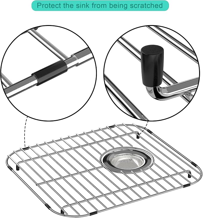 SANNO Kitchen Sink Grates Bottom Grid, Sink Bottom Grid for Kitchen, Metal Sink Grate with Rear Hole Stainless Steel Sink Protector Grid for Kitchen 13" L x 11.6" W