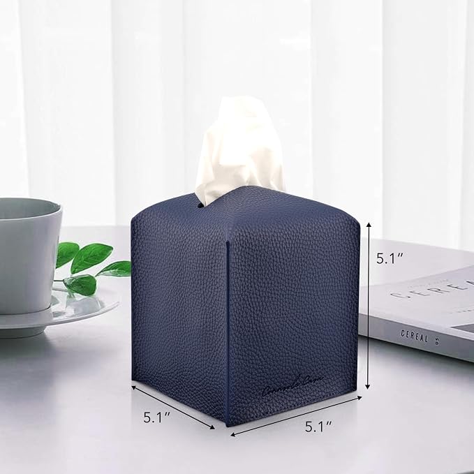 Premium PU Leather Tissue Box Holder - Elegant Hotel-Style Tissue Box Cover for Home, Office & Car Décor, Tissues Cube Organizer for a Natural & Classic Look (Blue)