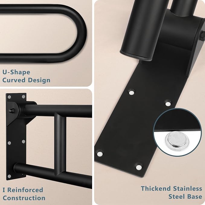 23.6 INCH Stainless Toilet Safety Rails, Matte Black Handicap Grab Bars for Elderly, Disabled Flip-Up Bathroom Grab Bar, Toilet Handrails Hand Grips Handle Shower Assist Aid