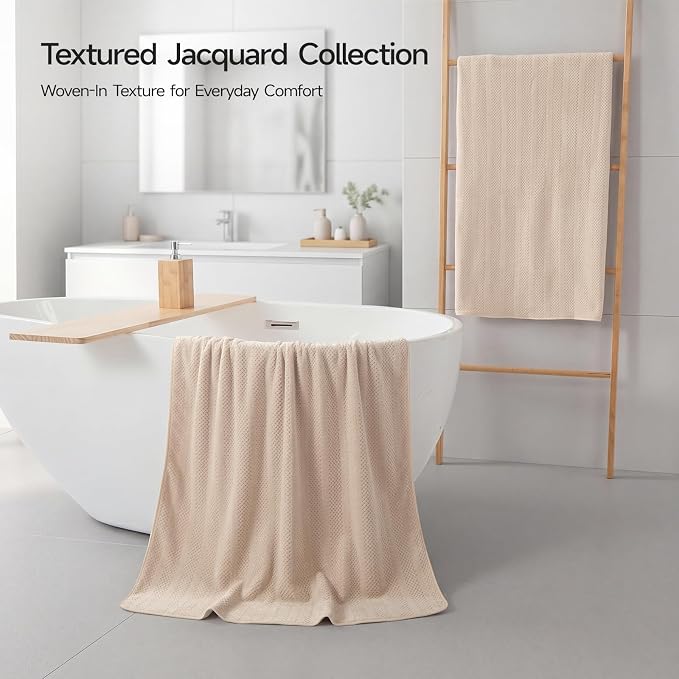 ecolook Microfiber Bath Towels Set of 2, 31 x 63 Inch Extra Large Bath Towel Set, Super Soft & Highly Absorbent, Quick Dry Lightweight Towels for Bathroom, Gym, Spa, Pool & Travel, Camel