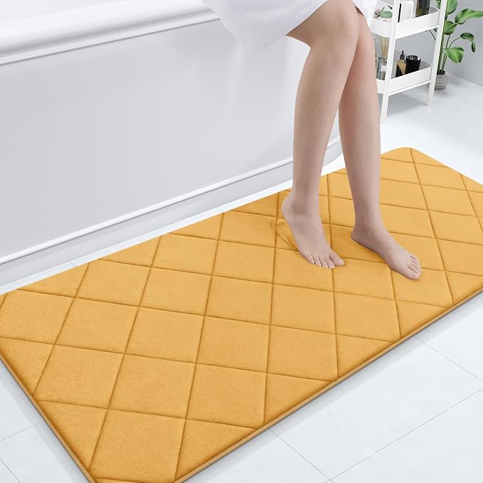 OLANLY Memory Foam Bath Mat 70x24, Ultra Soft and Absorbent Bathroom Rugs | Yellow, Quick Dry, Machine Washable Shower Bath Rugs, Comfortable Bath Carpet for Bathroom Floor, Tub and Shower