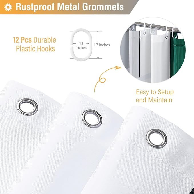 72 x 96 Long Geometric Waterproof Fabric Shower Curtain, Emerald Green | Extra Tall, Premium Polyester, Weighted Hem, 12 Plastic Hook, Vibrant Color, Wrinkle-resistant, Quick-Dry, Machine Washable