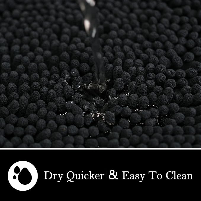 Bathroom Rugs Chenille Bath mat 2 Piece Set, Super Absorbent, Strong PVC Non Slip Backing, Bath mats for Bathroom, Plush Shaggy, Thick, Machine Washable, Bathtub, Shower, Toilet.(Black)